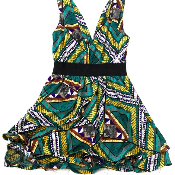 Green and Yellow Geometric Cocktail Party Dress - Picture 3 of 9